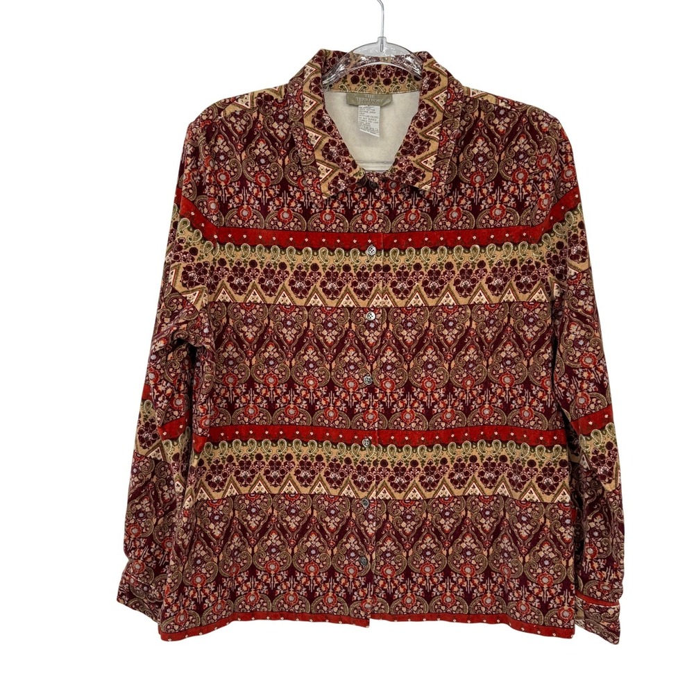The Territory Ahead Velvet Paisley Print Button Up Shirt Long Sleeve Women Large - Picture 2 of 13